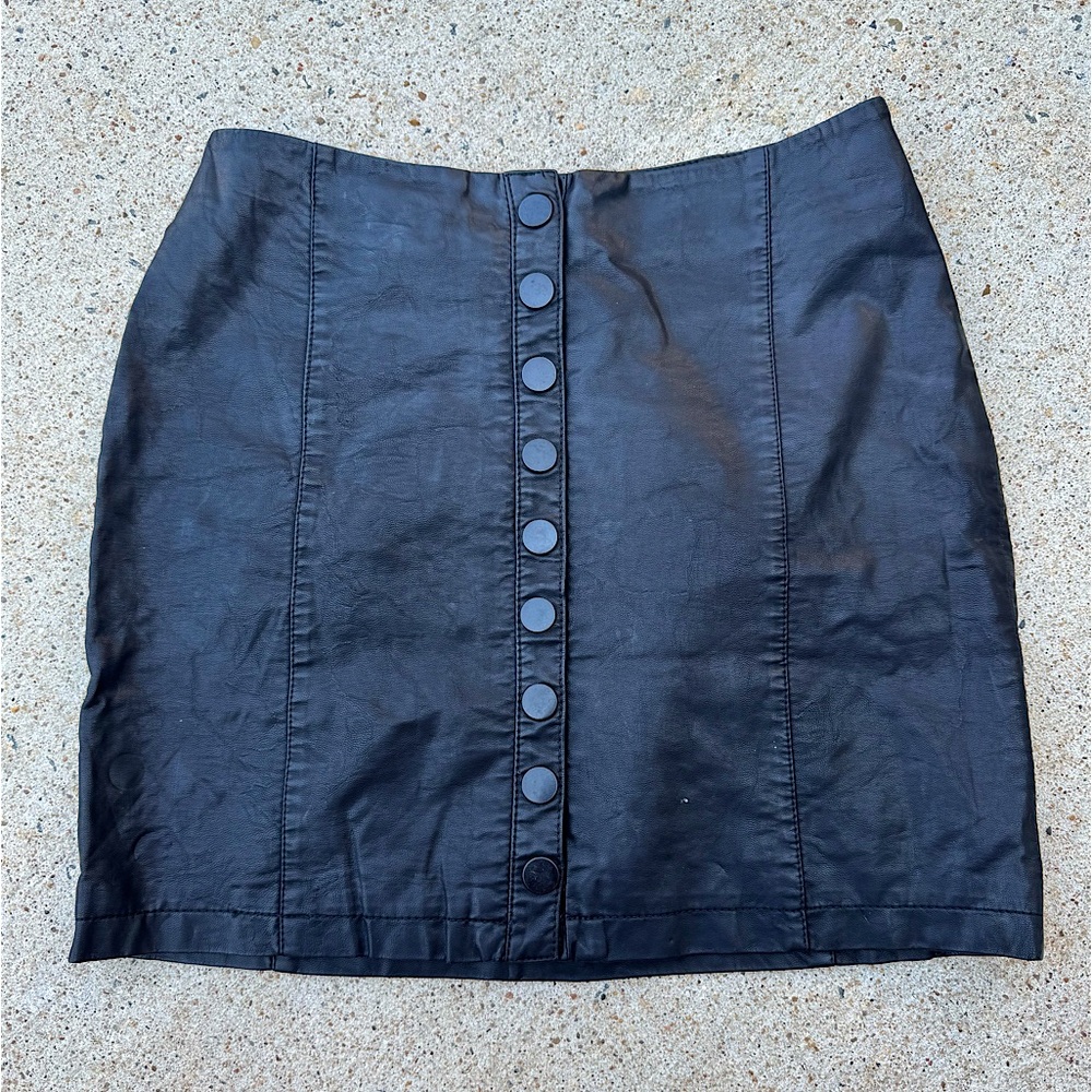 Free People Black Leather Mini Skirt - Size 2